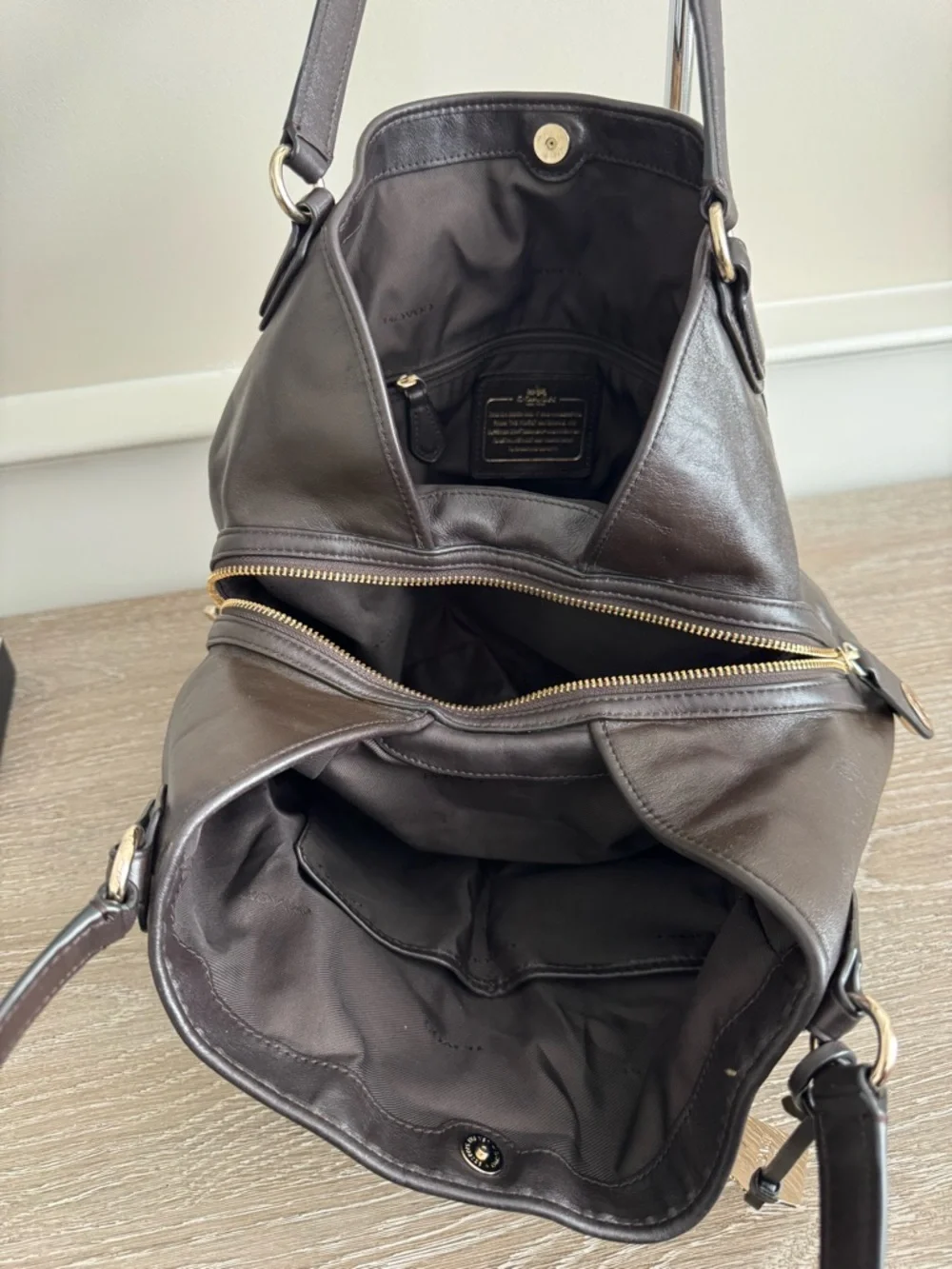 Coach Brown Signature Canvas Shoulder Bag with Dark Brown Trim - Picture 3 of 16